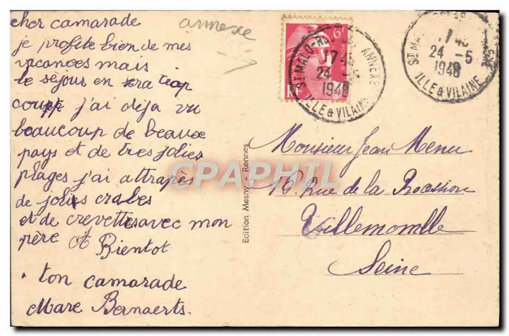 Costa da Esmeralda — A Digue sob uma tempestade — Edição Mesty, Rennes, n° 2084 - Verso