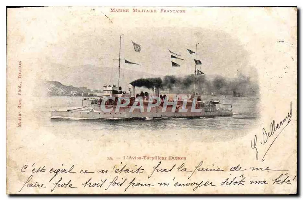 L'Aviso-Torpilleur Dunois — Marina Militare Francese — Mathis Bar, Tolone, n°55 - Recto