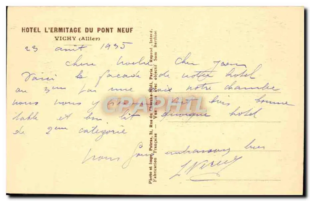 Vichy (Hôtel de l'Ermitage et du Pont Neuf) — Patras — Seriennummer nicht sichtbar - Rückseite
