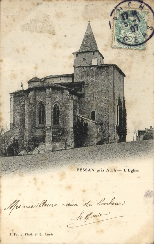 Pessan perto de Auch — A Igreja — J. Tapie, Fot. edit., Auch - Frente