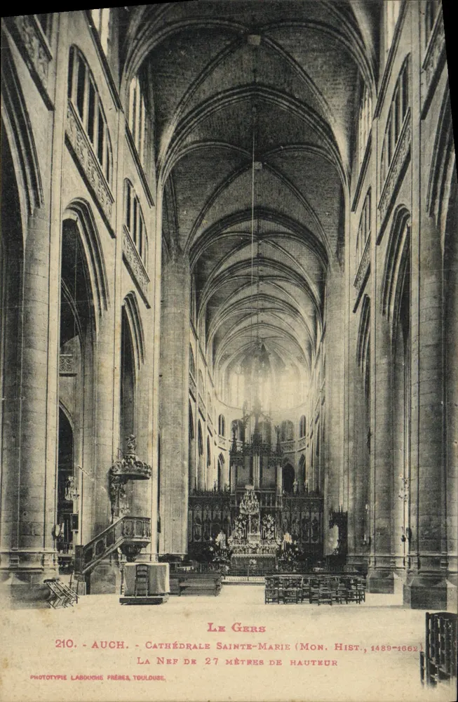 Auch - Kathedrale Sainte-Marie (Monument Hist., 1489-1662) — Die 27 Meter hohe Kirchenschiff — Phototypie Labouche Frères, Toulouse - Vorderseite