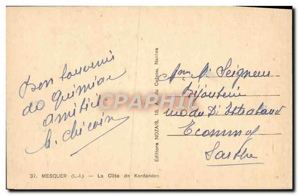 Mesquer — Vue de la côte avec falaise et maison — Mozay - Verso