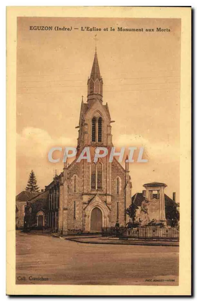 Eguizon (Indre) — Die Kirche und das Kriegerdenkmal — Cali, Carnichon - Vorderseite