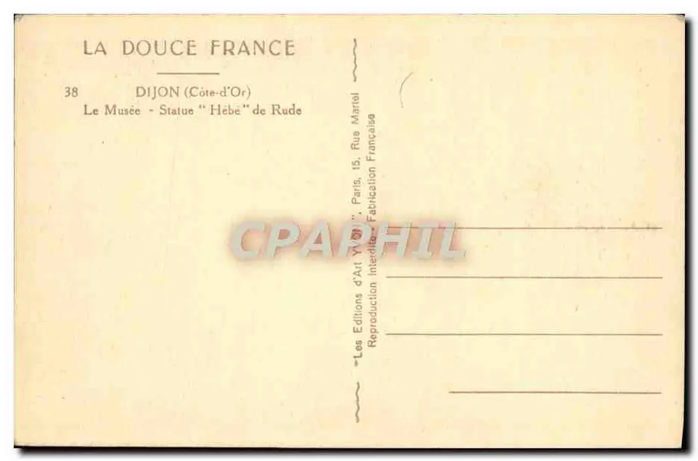 Estátua de Hebé — Museu de Dijon — Editor: Les Éditions d'Art Y. Martel - Verso
