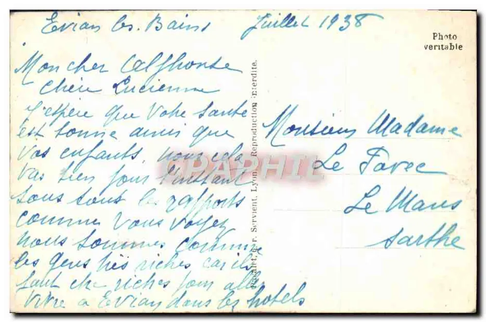 Evian-les-Bains — As Mémises e O Lago — P.L. n°125 - Verso