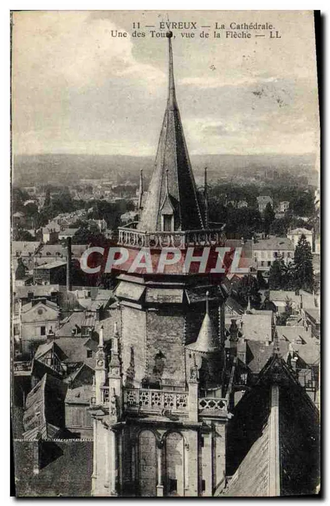 Évreux — Die Kathedrale. Eine der Türme, Blick von der Spitze — LL - Vorderseite