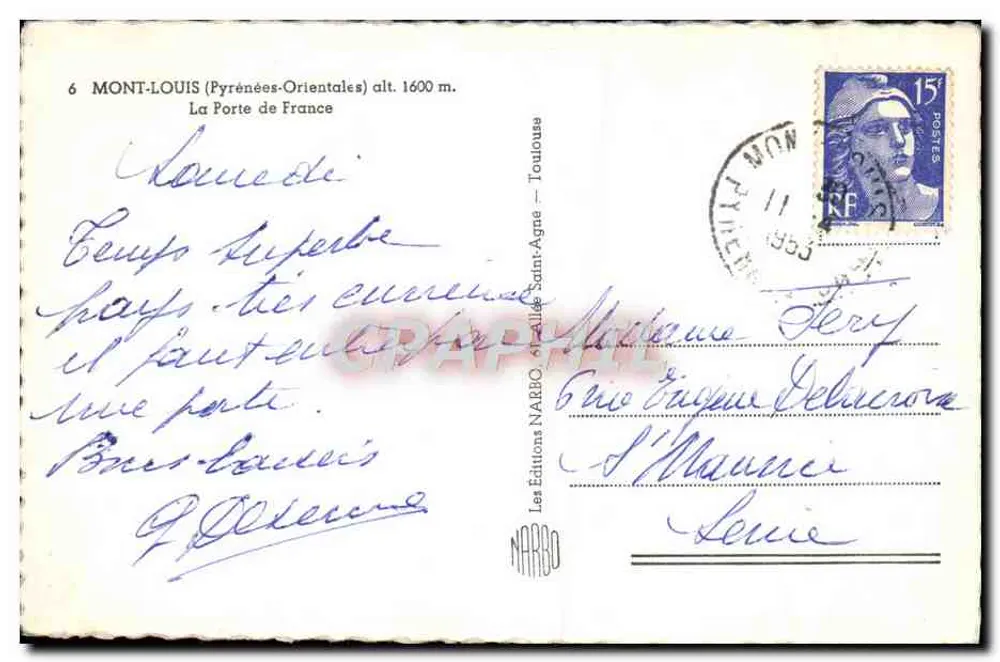 Die Porte de France — Mont-Louis (Pyrénées-Orientales) — Éditions NARBO - Rückseite