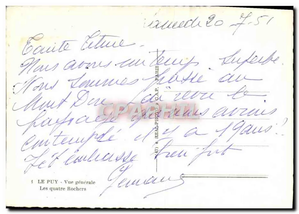 Le Puy - Allgemeiner Blick - Die vier Felsen — Verlag C.A.P. Paris, Nr. 47 - Rückseite