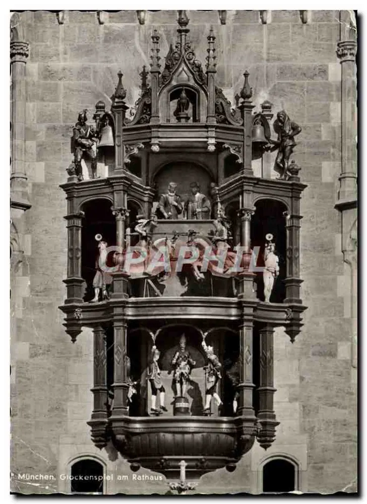 München. Glockenspiel am Rathaus — scène mécanique ornée de statues — éditeur A. Lengauer, München, n° 172 - Frente