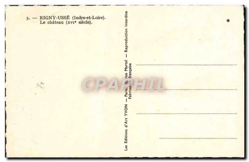 Rigny-Usse — O castelo (século xvii) — Edições de Arte YVON - Verso