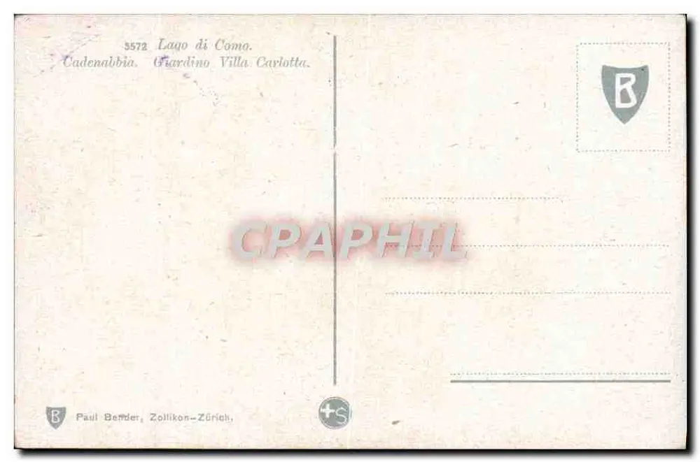 Jardim da Villa Carlotta — Lago de Como — editor B, n° 3572 - Verso