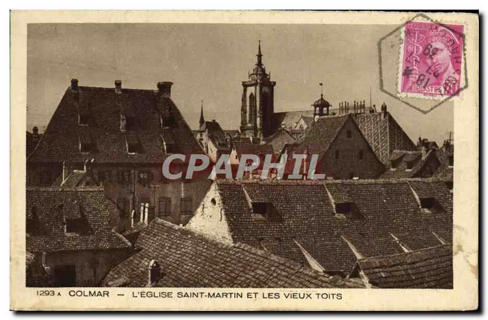 Colmar — Die Kirche Saint-Martin und die alten Dächer — Verleger Bram & Cie, Nr. 1293A - Vorderseite