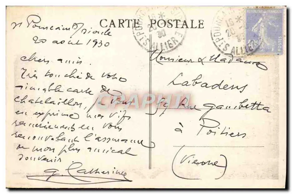 St-Pourçain-sur-Sicule — Die Insel und das Mühle der Stadt — HC 7, Comblain - Rückseite