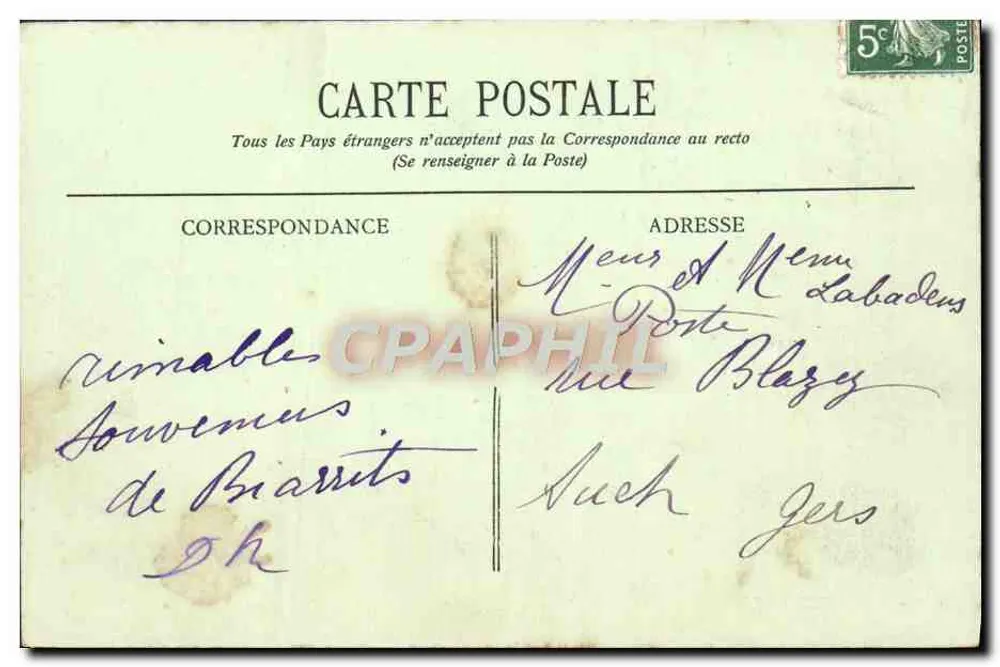 Biarritz - Hotel du Palais — Sammlung Gorce, Foto-Verlag, Talence (Gironde) - Rückseite