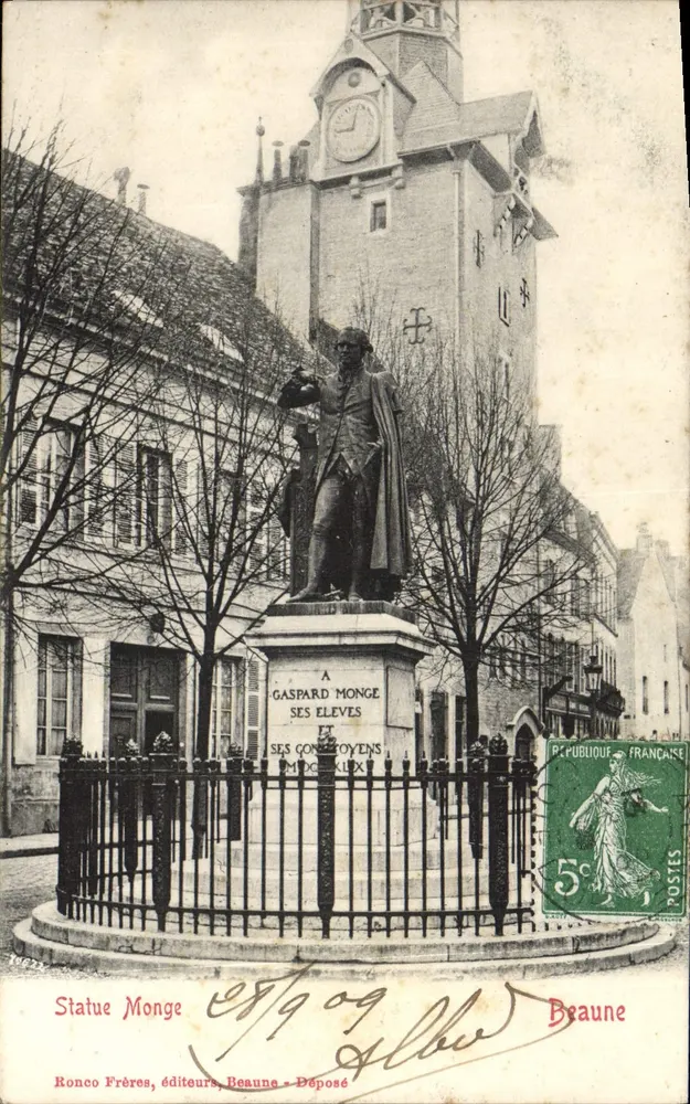 Estátua de Gaspard Monge em Beaune — Ronco Frères, editores, Beaune — n° de série não visível - Frente