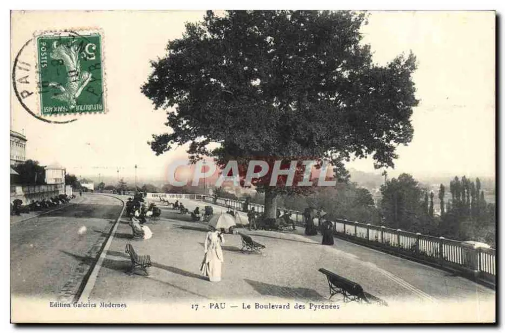 PAU — O Boulevard dos Pirineus — Edição Galeries Modernes n°17 - Frente