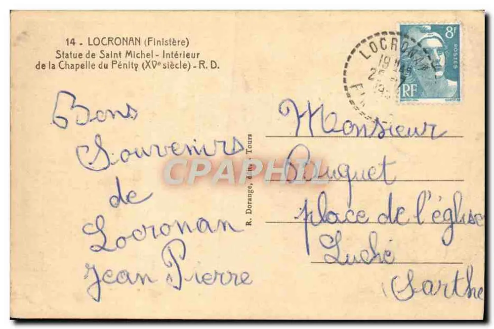 Statue des heiligen Michael — Innenansicht der Kapelle von Pényty (15. Jahrhundert) — R. Dorange, Tours - Rückseite
