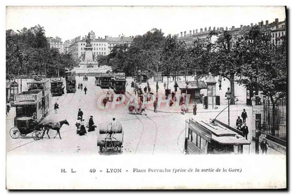 LYON - Place Perrache (Ausfahrt der Station) — H. L. 49 — Verlag H. L. - Vorderseite