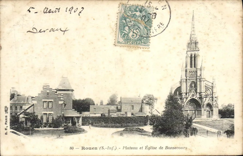 Rouen (S.-Inf.) - Plateau et Église de Bonsecours — B.F. PARIS, n°80 - Anverso