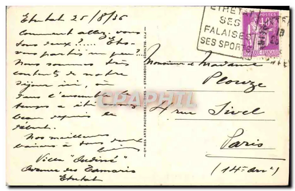 ÉTRETAT — Ansicht vom Teufelsglocken — Verlag: Ch. des Arts Photomécaniques, Straßburg, Nr. 41 - Rückseite