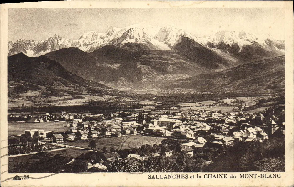 Sallanches y la Cadena del Monte Blano — Tarjeta postal antigua n°58 — editor A. H. Sallanches - Anverso