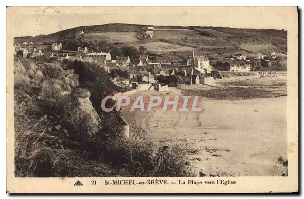 St-MICHEL-en-GRÈVE — Blick auf den Strand in Richtung Kirche — n°21 - Vorderseite