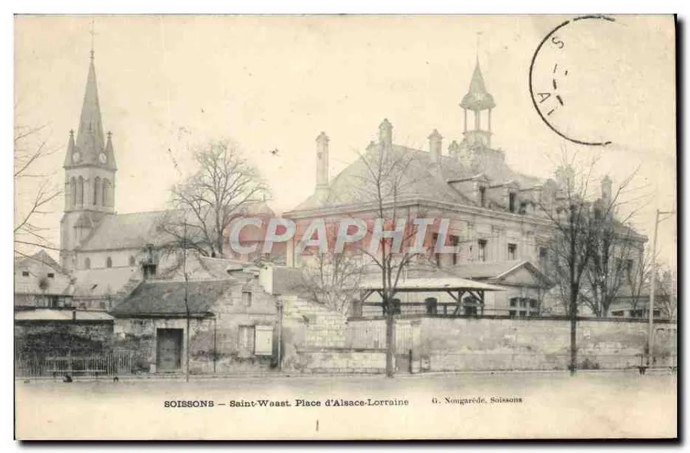 Soissons — Igreja de Saint-Weast. Praça de Alsácia-Lorena — G. Nougaredé, Soissons - Frente