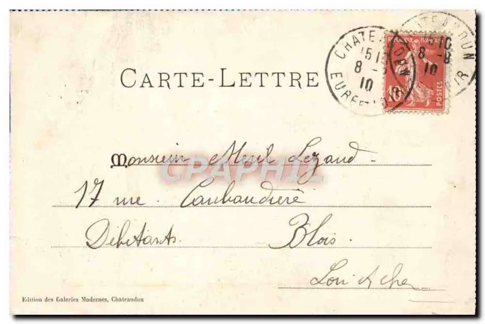Châteaudun — Fonte Monumental — Edição das Galerias Modernas, n°79 - Verso