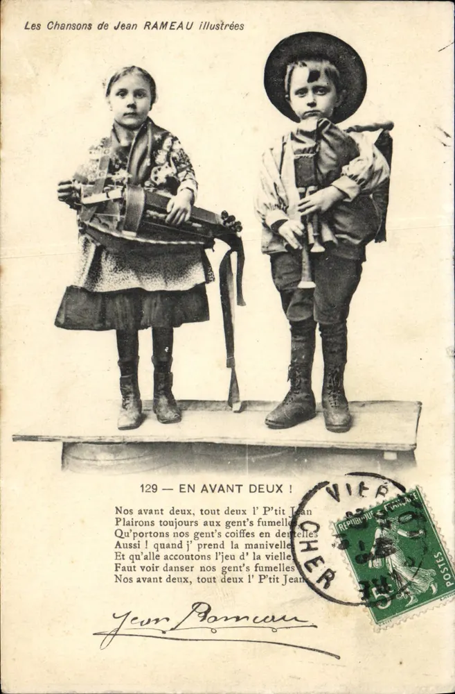 Twee kinderen in volkskleding — De Liedjes van Jean RAMEAU geïllustreerd — n°129 — uitgever niet zichtbaar - Voorkant