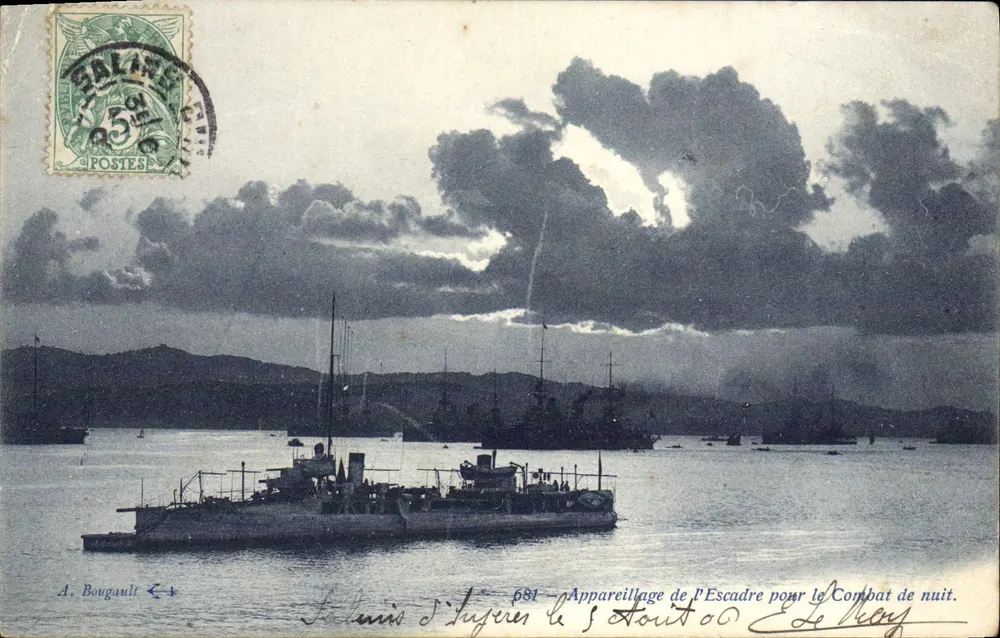 La Louis d'Hyères — Appareillage de l'Escadre pour le Combat de nuit — A. Bougault, n° 681 - Vorderseite