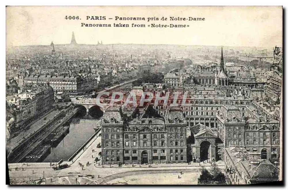 PARIS – Panorama tirado da Catedral de Notre-Dame — série 4006, editor MP. LE DELET, PARIS - Frente