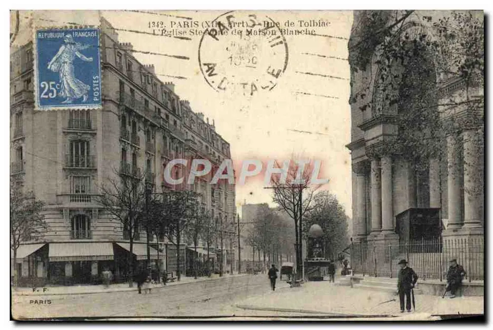 Paris (13. Arrondissement) — Rue de Tolbiac, die Kirche Sainte-Marie de Maison-Blanche — F. F. Paris - Vorderseite