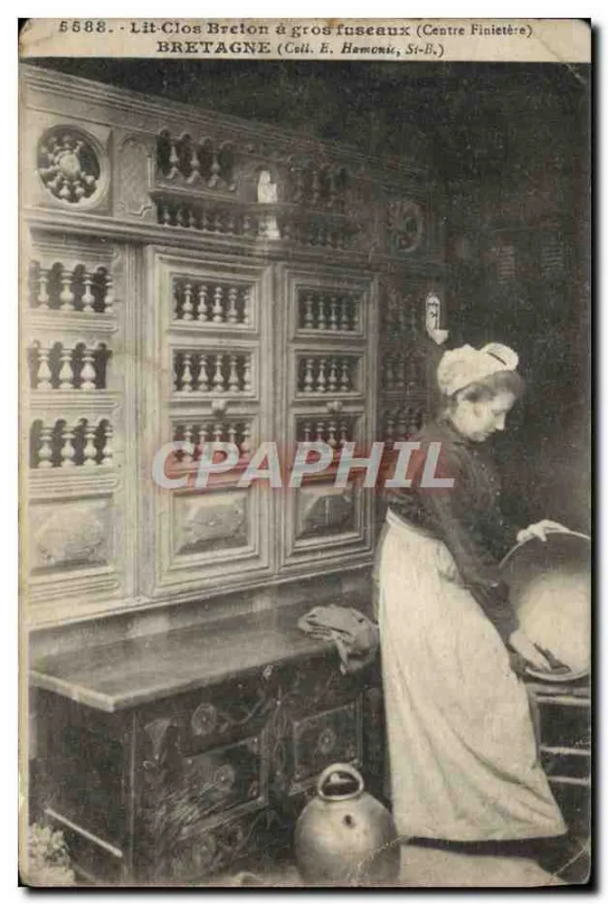Lit-Clos Breton à gros fuseaux — intérieur de maison bretonne — éditeur E. Harmonic, Si-B. - Vorderseite