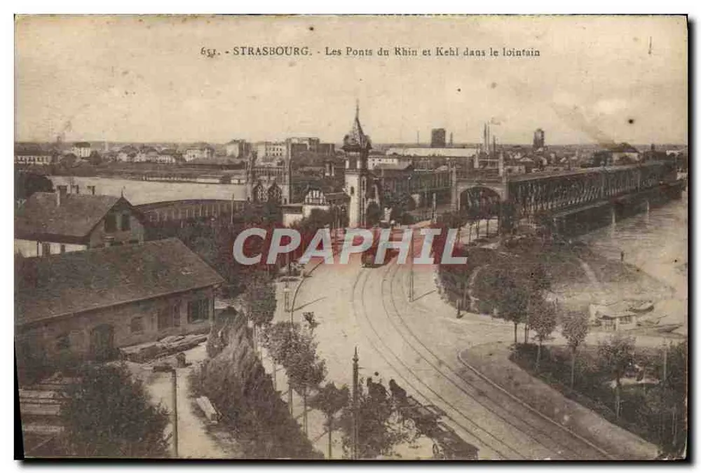 Strasbourg — Die Rheinbrücken und Kehl im Hintergrund — Verlag: Pap. de la Cité de Strasbourg, Nr. 651 - Vorderseite