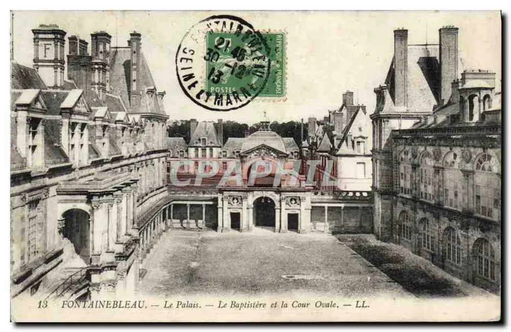 Fontainebleau — Das Schloss. — Der Taufbau und der Ovalhof. — LL. - Vorderseite