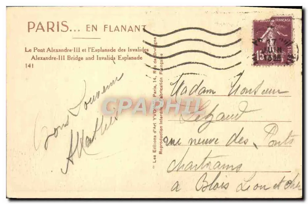 Paris — Der Pont Alexandre-III und die Esplanade der Invaliden — Les Éditions d'Art YVD, Paris - Rückseite