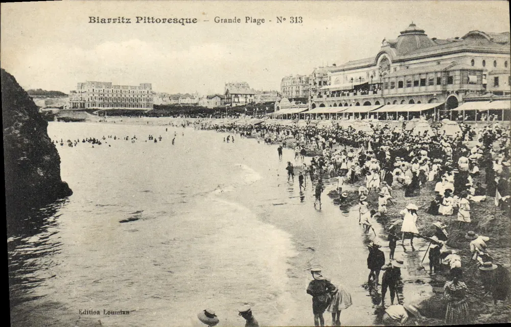 Biarritz Pittoresque — Grande Praia — Edição Lourmian, N° 313 - Frente