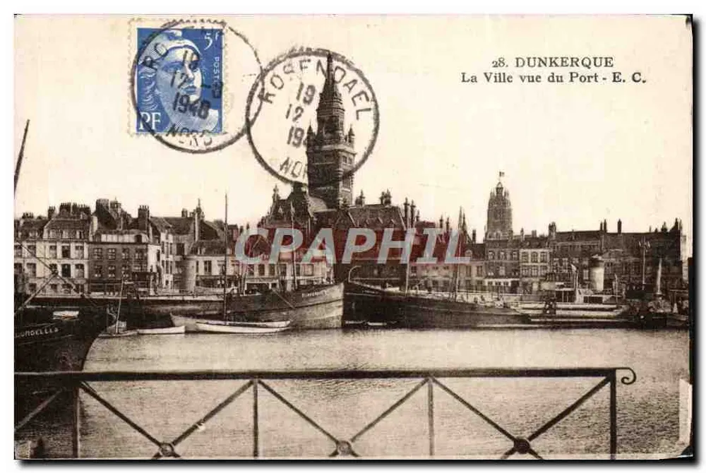 Dünkirchen — Blick auf die Stadt vom Hafen — E.C. n°28 - Vorderseite