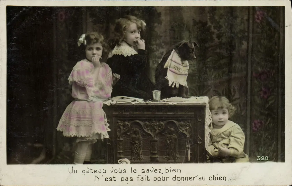 Três crianças e um cachorro — cena humorística — editor desconhecido, n° 320 - Frente