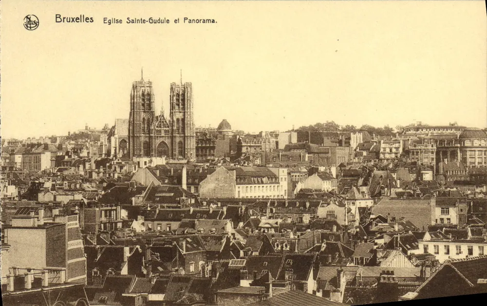 Brüssel — Kirche Saint-Gudule und Panorama — Verlag Thill, Brüssel - Vorderseite
