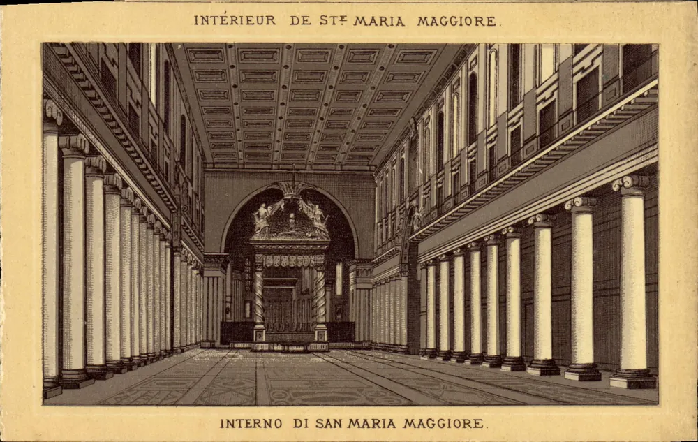 Interior da Basílica de Santa Maria Maior — vista da nave com colunatas — editor não identificado, número de série não visível - Frente