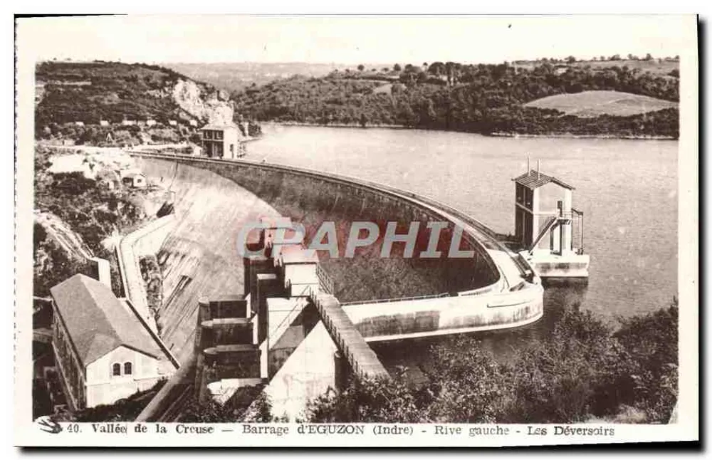 Vale da Creuse — Barragem de ÉGUSON (Indre) - Margem esquerda - Os Desaguadores - Frente
