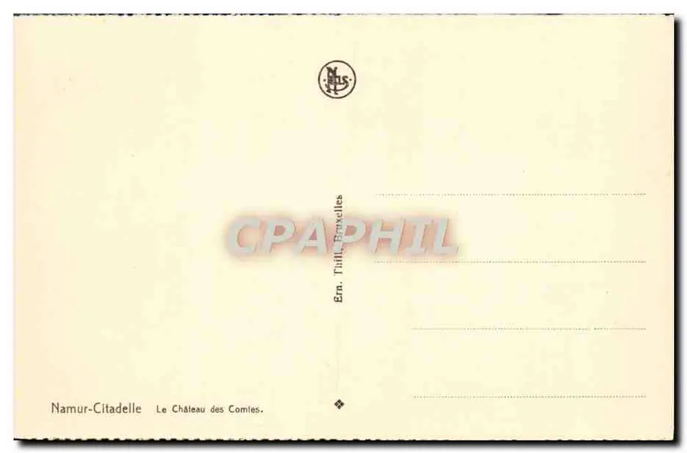 Namur-Citadelle — O Castelo dos Comiés — Editor Em. Tulli, Bruxelas - Verso