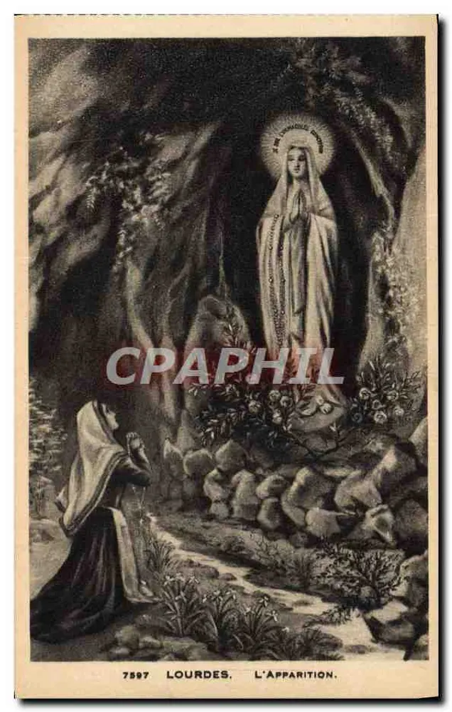 Lourdes — A Aparição — editor Letellier, Paris, n° 7597 - Frente