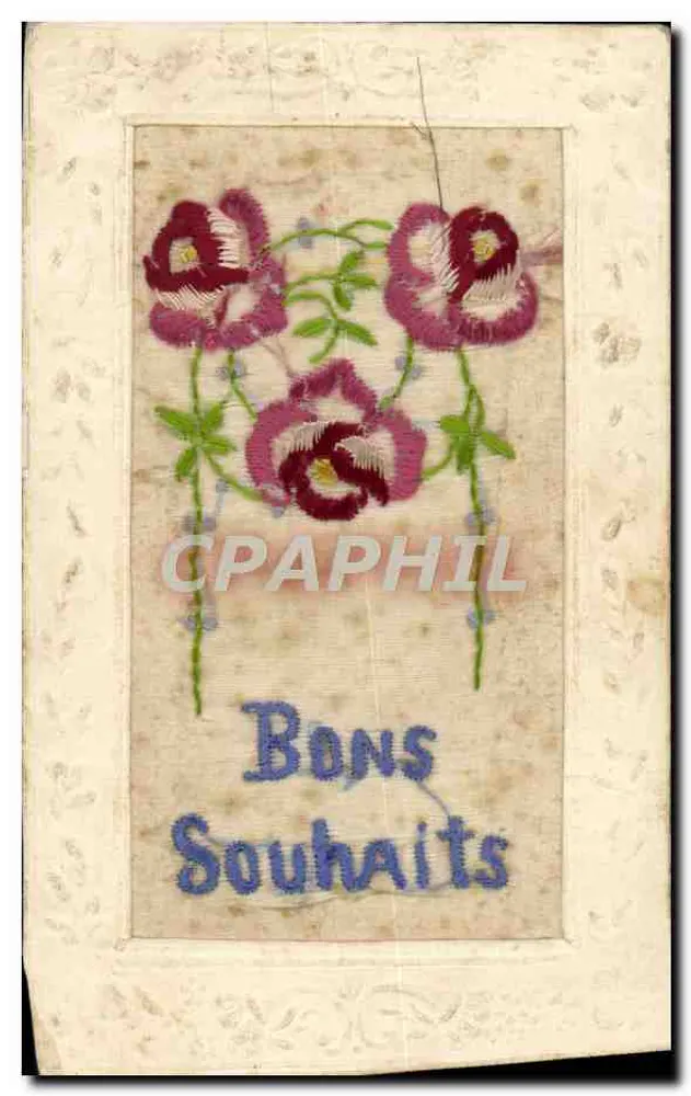 Flores bordadas — Boas Vontades — Carta postal - Frente