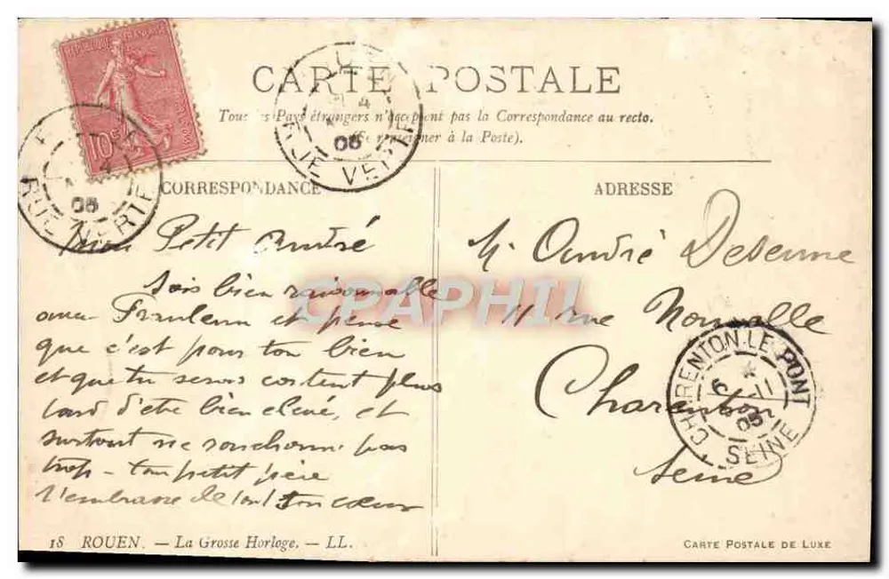 Rouen — A Grande Relógio — Carta postal de luxo - Verso