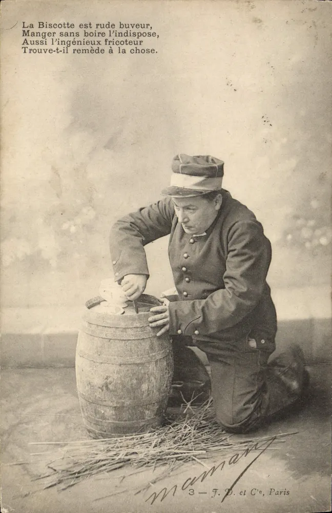 Soldado bebedor — caricatura satírica — J. D. et Cie, Paris, n°3 - Frente