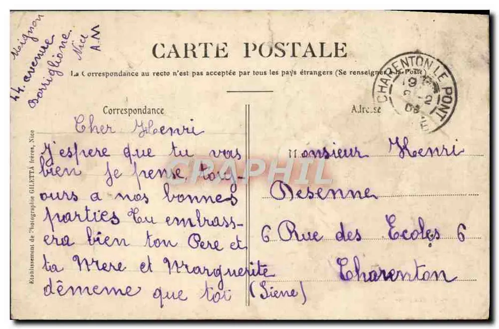 Boerenvrouw op weg naar de Markt — Artistieke collectie — Uitgave Giletta, fot., Nizza - Achterkant