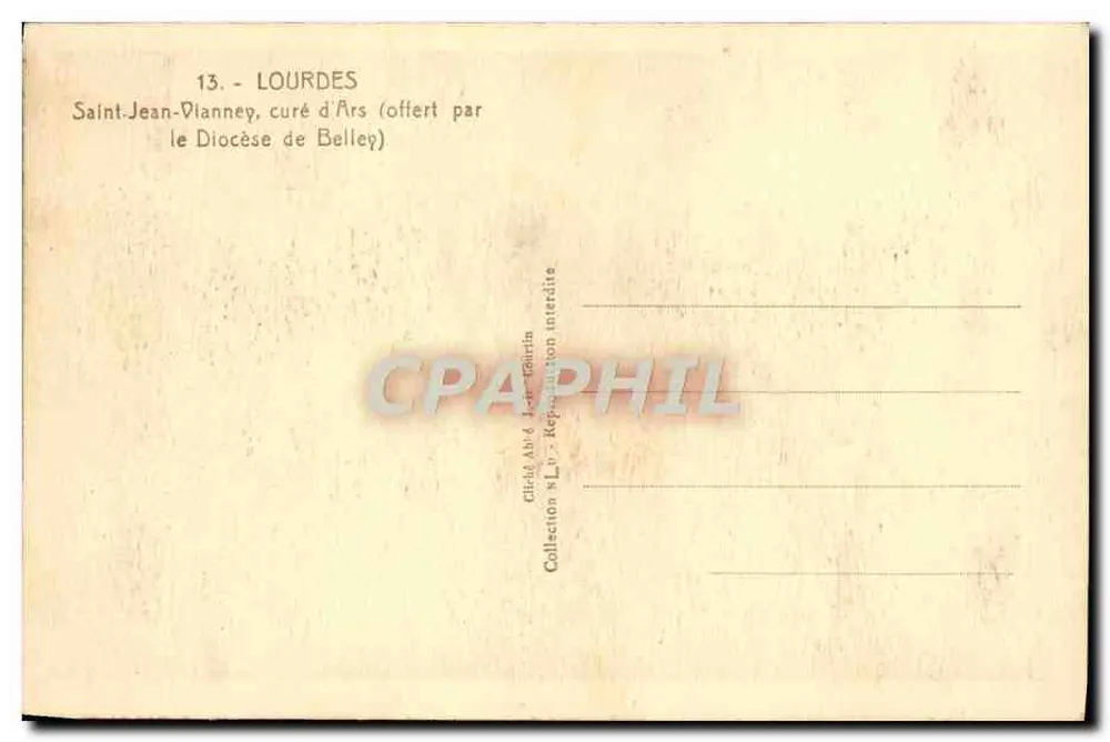 São João de Vianney, cura de Ars — Lourdes — oferecido pelo Diocese de Belley - Verso