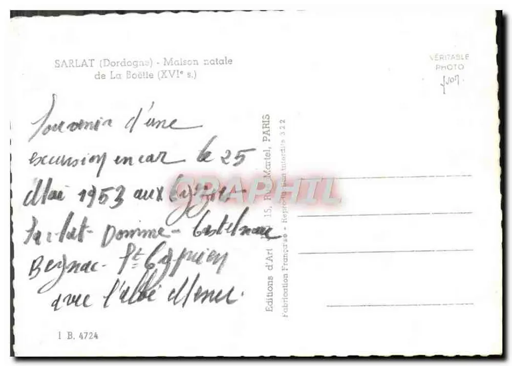 Sarlat (Dordogne) - Casa natal de La Boétie (século XVI) — Éditions d'Art, Paris - Verso